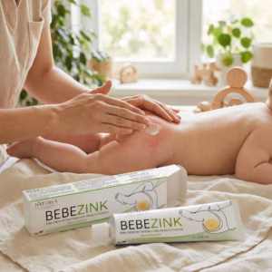 BEBEZINK hat eine beruhigende Wirkung auf gereizte Haut, spendet intensive Feuchtigkeit und unterstützt die Hautregeneration.
